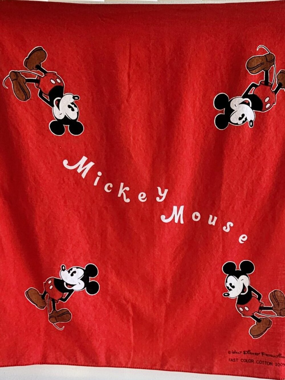 DIsney Mickey Mouse Bandana Scarve Red 20" x 19" - Walt Disney Productions